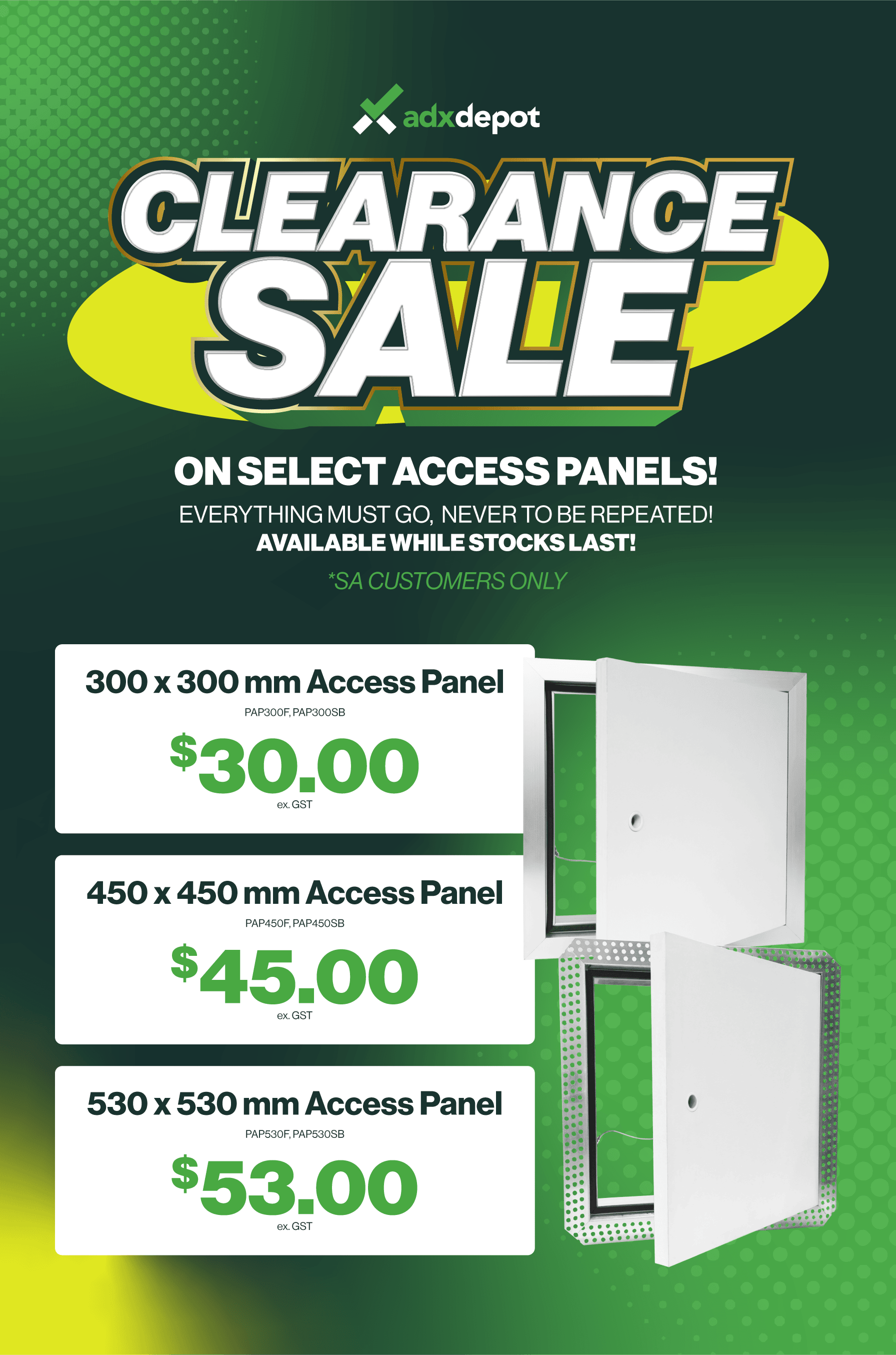 300x300 mm acceses panel | 45x45 mm access panel | 530x530 mm access panel
