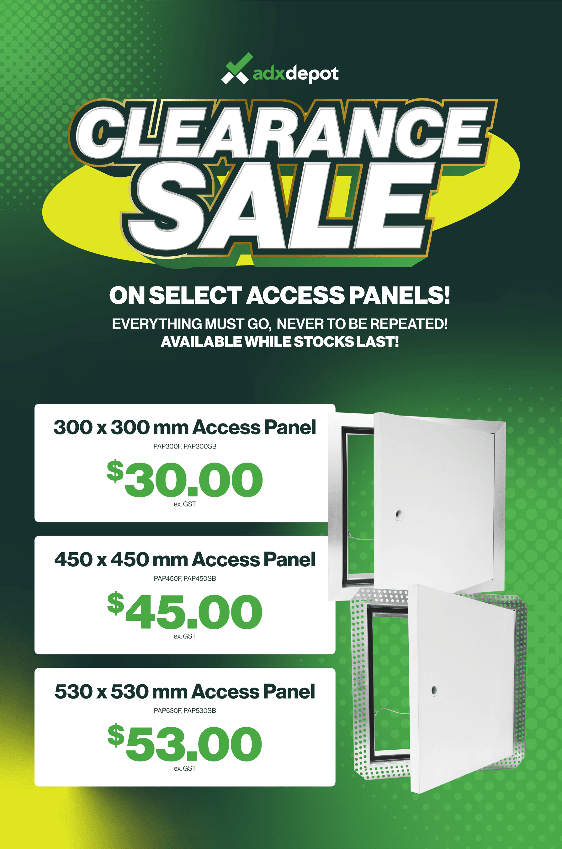 300x300 mm acceses panel | 45x45 mm access panel | 530x530 mm access panel