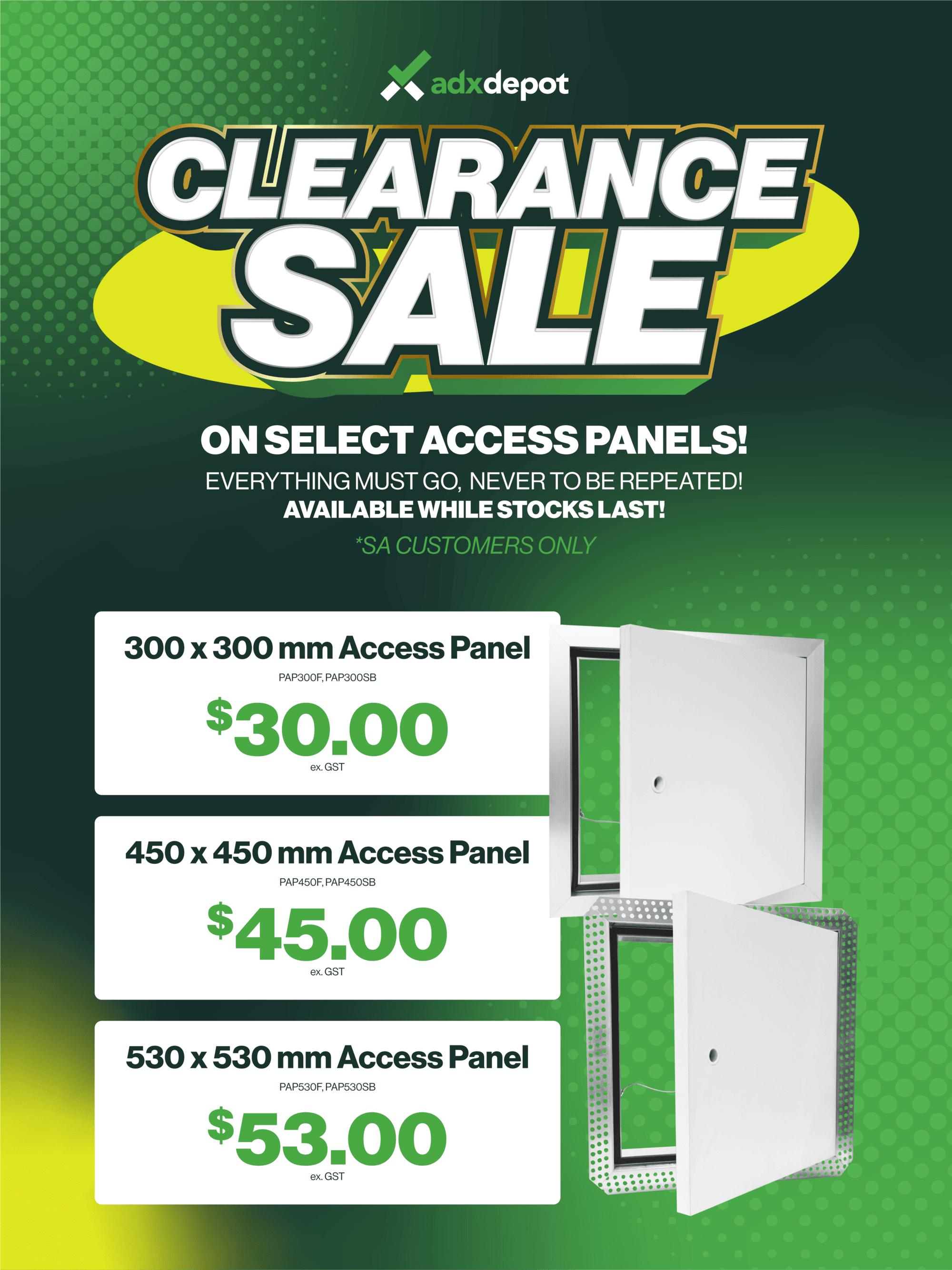 300x300 mm acceses panel | 45x45 mm access panel | 530x530 mm access panel