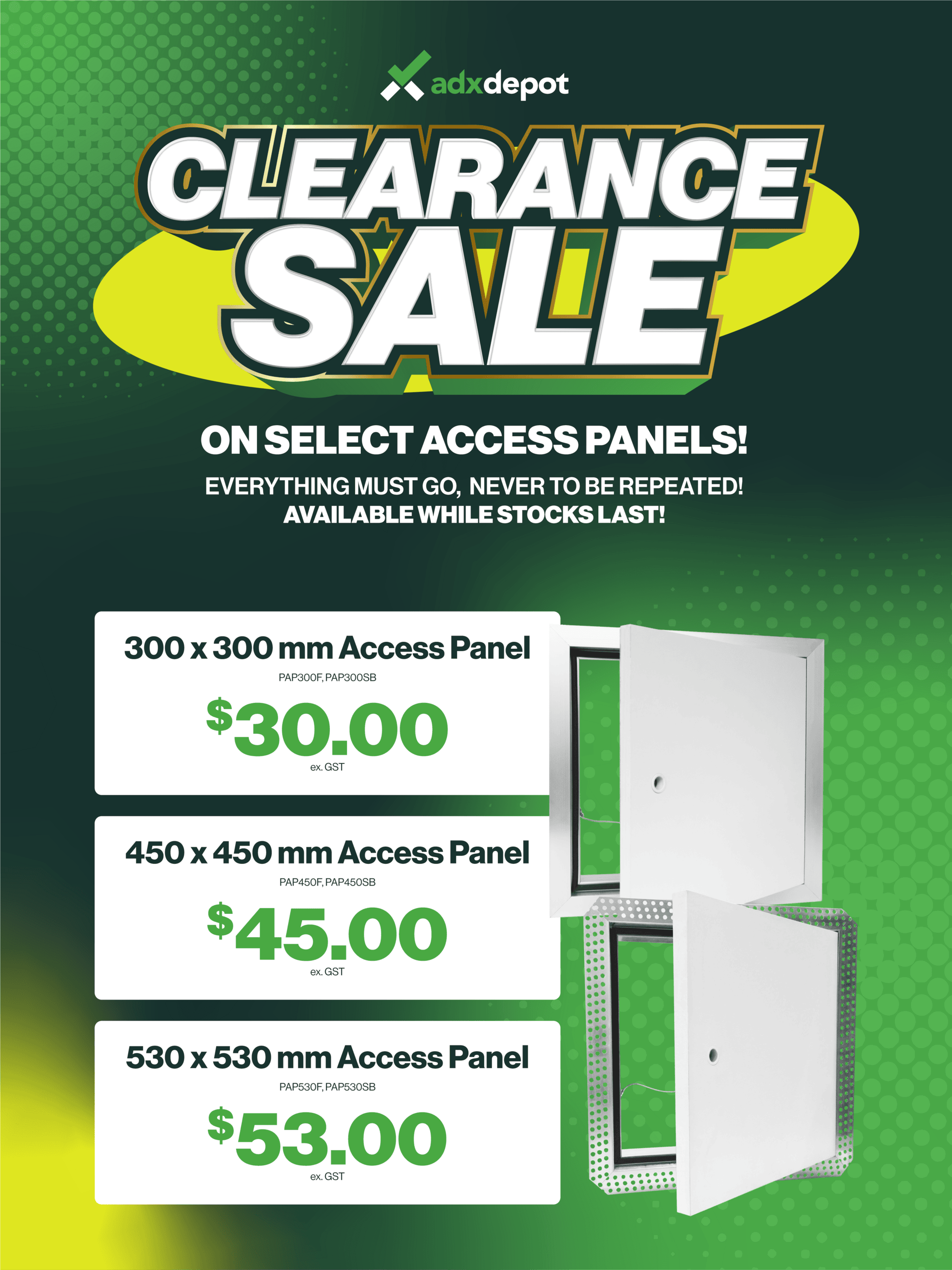 300x300 mm acceses panel | 45x45 mm access panel | 530x530 mm access panel