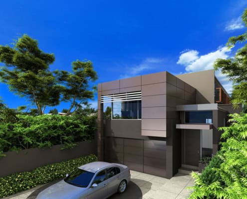 Architectural high-end home with INNOVA Duragrid fibre cement facade panels providing a clean, modern exterior finish